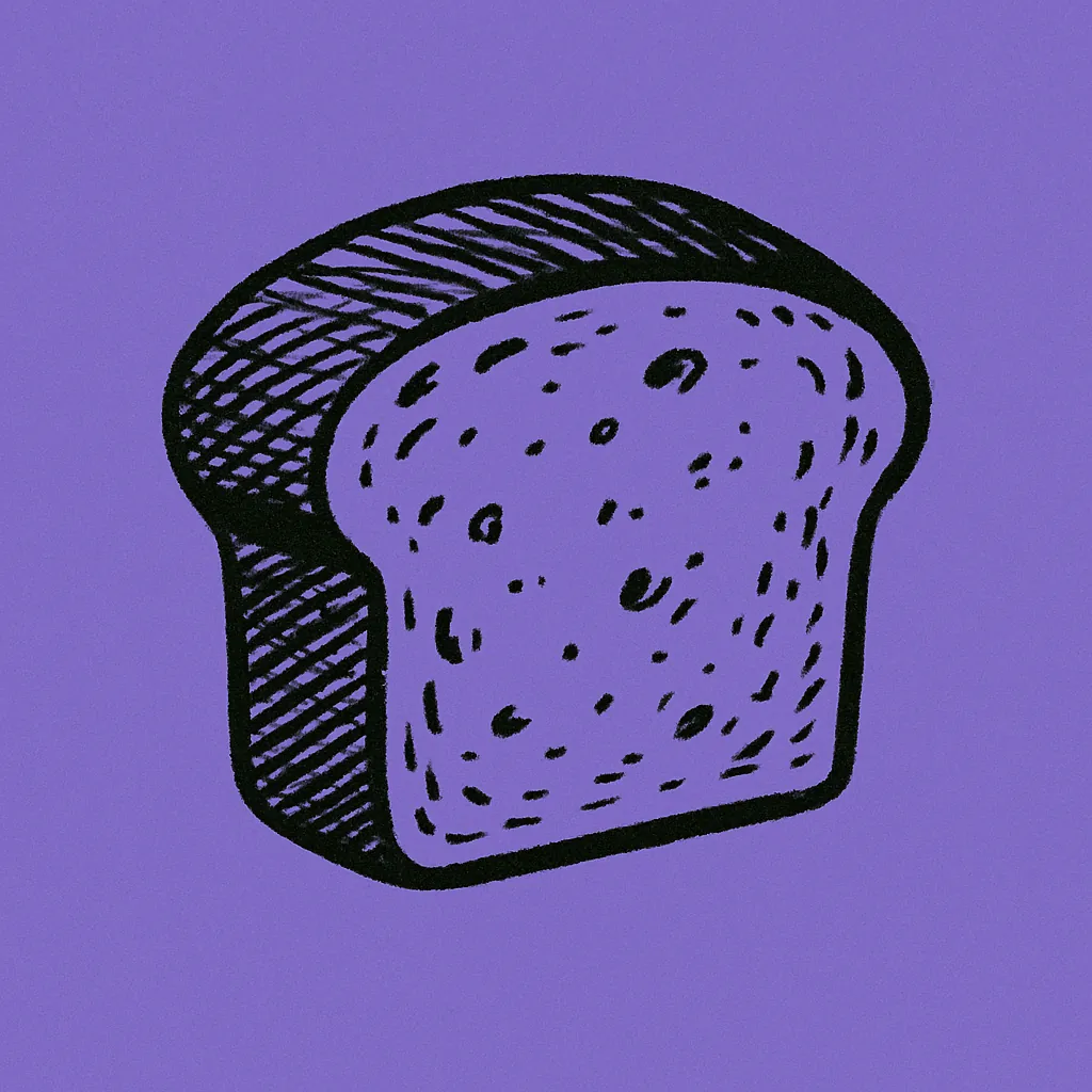 Zeichnung: kleines, dünngeschnittenes Stück, z. B. Brot, Schinken